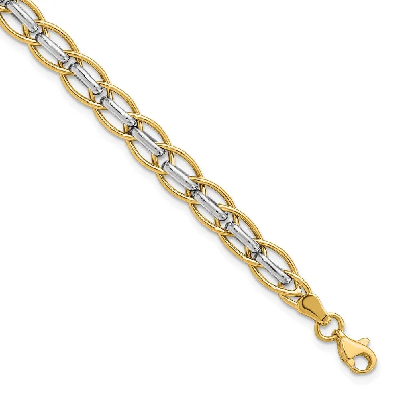 Luxury Jewelry At Unbeatable Discounts 14k Yellow and White Gold 6mm Two Tone Link Chain Bracelet, 7.25 Inch Luxury Jewelry At Unbeatable Discounts 14k Yellow and White Gold 6mm Two Tone Link Chain Bracelet, 7.25 Inch