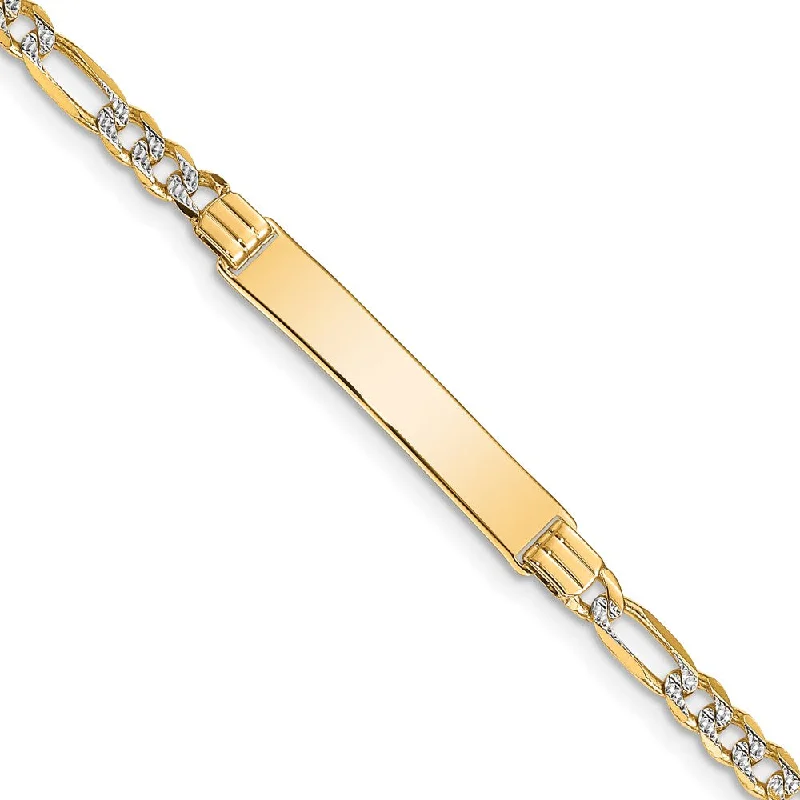 Handcrafted Beauty At Affordable Prices 14k Yellow Gold and Rhodium Pave 25mm Figaro I.D. Bracelet - 7 Inch Handcrafted Beauty At Affordable Prices 14k Yellow Gold and Rhodium Pave 25mm Figaro I.D. Bracelet - 7 Inch