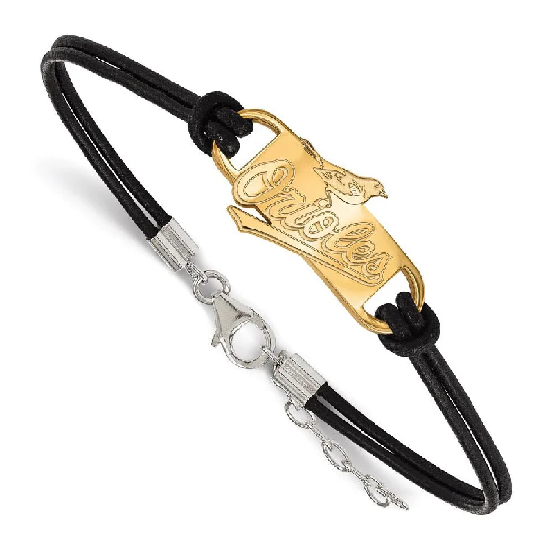 Bohemian-Inspired Jewelry For Free-Spirited Fashion 14K Yellow Gold Plated SS MLB Baltimore Orioles Leather Bracelet, 7 In Bohemian-Inspired Jewelry For Free-Spirited Fashion 14K Yellow Gold Plated SS MLB Baltimore Orioles Leather Bracelet, 7 In
