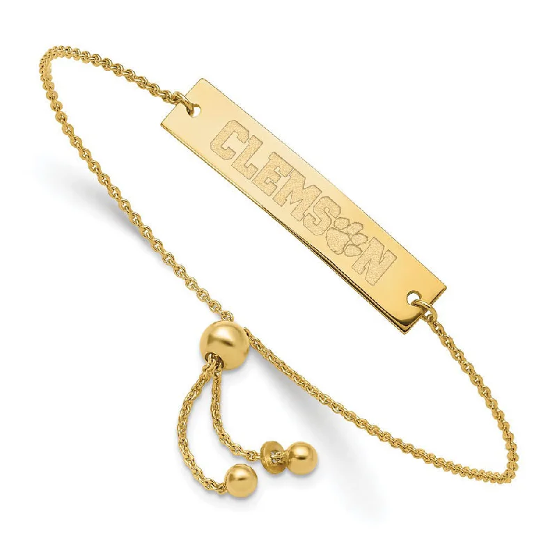 Luxury Jewelry Now At Special Promotional Rates 14K Yellow Gold Plated Sterling Silver Clemson U Bar Adj Bracelet 9 In Luxury Jewelry Now At Special Promotional Rates 14K Yellow Gold Plated Sterling Silver Clemson U Bar Adj Bracelet 9 In