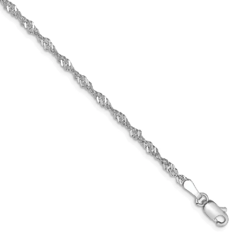 Final Call For Exquisite Jewelry At Reduced Rates 2mm, 14k White Gold, Diamond Cut Singapore Chain Bracelet, 7 Inch Final Call For Exquisite Jewelry At Reduced Rates 2mm, 14k White Gold, Diamond Cut Singapore Chain Bracelet, 7 Inch
