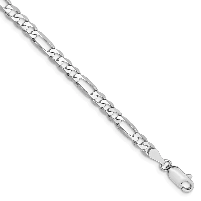 Luxury Handcrafted Jewelry For Elegant Looks 4mm, 14k White Gold, Flat Figaro Chain Bracelet Luxury Handcrafted Jewelry For Elegant Looks 4mm, 14k White Gold, Flat Figaro Chain Bracelet