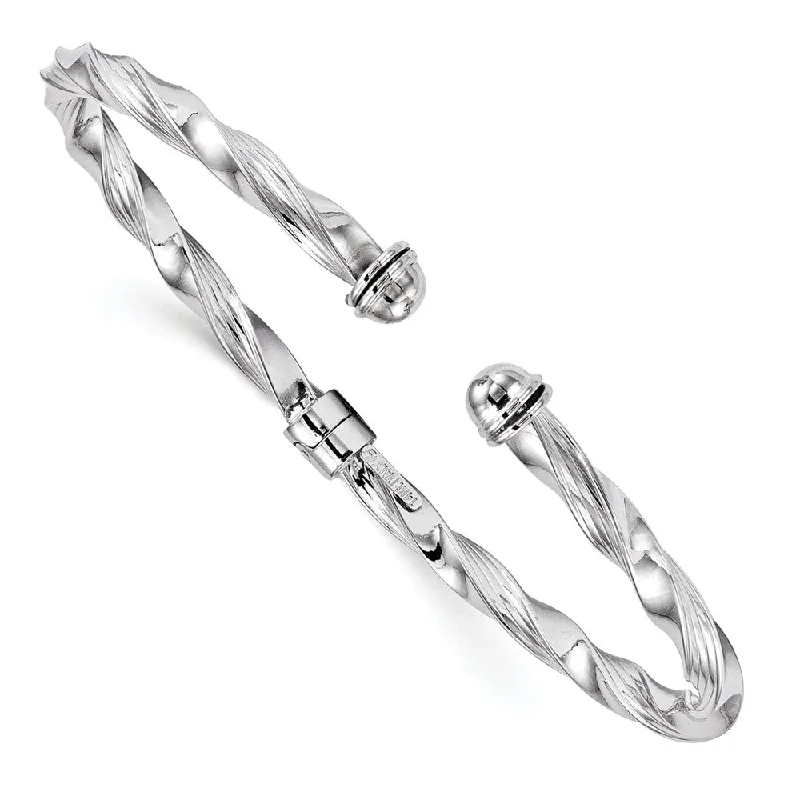 Handcrafted Beauty At Affordable Prices 4mm 14k White Gold Polished Textured Hinged Cuff Bracelet Handcrafted Beauty At Affordable Prices 4mm 14k White Gold Polished Textured Hinged Cuff Bracelet