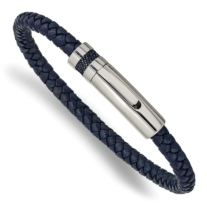 Huge Savings On Premium Jewelry Styles 5mm Stainless Steel & Blue Leather Braided Bracelet, 8.25 Inch Huge Savings On Premium Jewelry Styles 5mm Stainless Steel & Blue Leather Braided Bracelet, 8.25 Inch