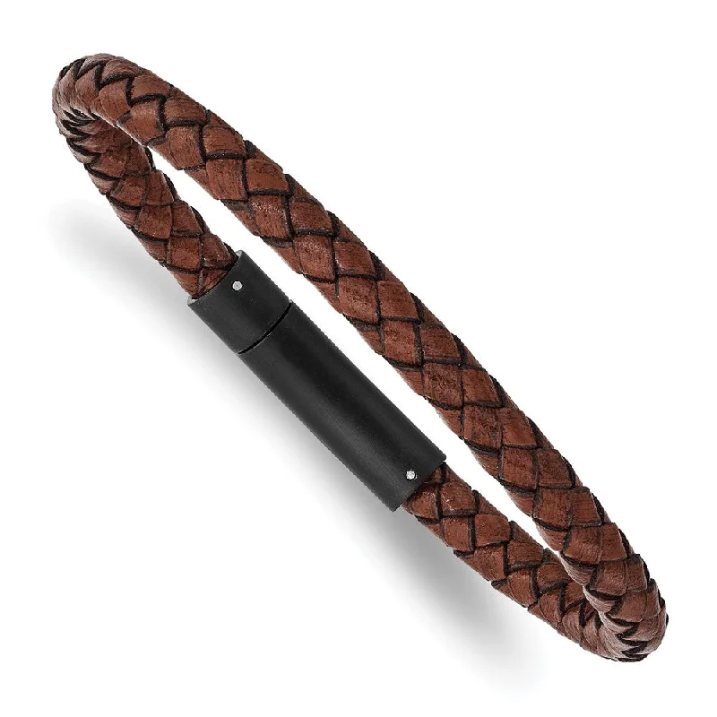 Affordable Luxury Jewelry – Style At A Great Price 6mm Black Plated Stainless Steel & Brown Leather Bracelet, 8.25 Inch Affordable Luxury Jewelry – Style At A Great Price 6mm Black Plated Stainless Steel & Brown Leather Bracelet, 8.25 Inch
