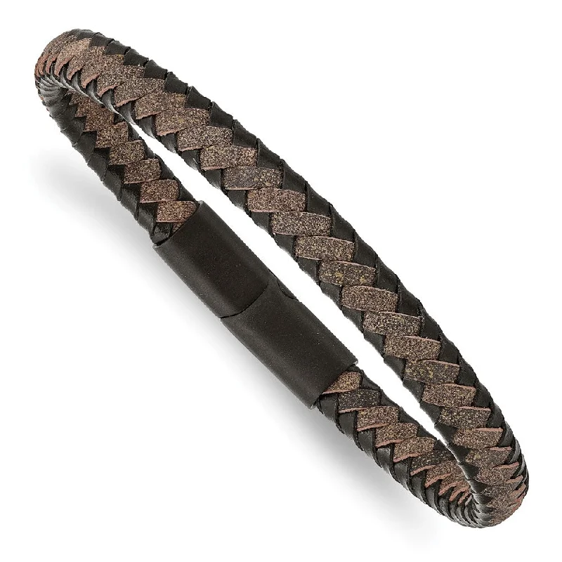 Sparkle For Less – Shop Our Limited-Time Jewelry Deals 7mm Black Plated Stainless Steel Two Tone Leather Bracelet, 8.25 Inch Sparkle For Less – Shop Our Limited-Time Jewelry Deals 7mm Black Plated Stainless Steel Two Tone Leather Bracelet, 8.25 Inch