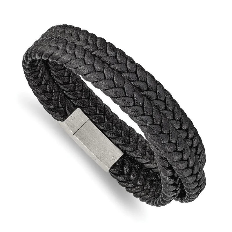 Jewelry Clearance – Final Chance To Save Big 8mm Stainless Steel & Black Leather Braided Wrap Bracelet, 23 Inch Jewelry Clearance – Final Chance To Save Big 8mm Stainless Steel & Black Leather Braided Wrap Bracelet, 23 Inch