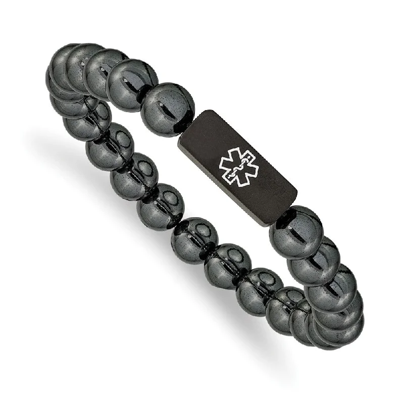 Unbeatable Offers On Luxury And Everyday Jewelry 8mm Stainless Steel Hematite Enamel Medical I.D. Stretch Bracelet Unbeatable Offers On Luxury And Everyday Jewelry 8mm Stainless Steel Hematite Enamel Medical I.D. Stretch Bracelet