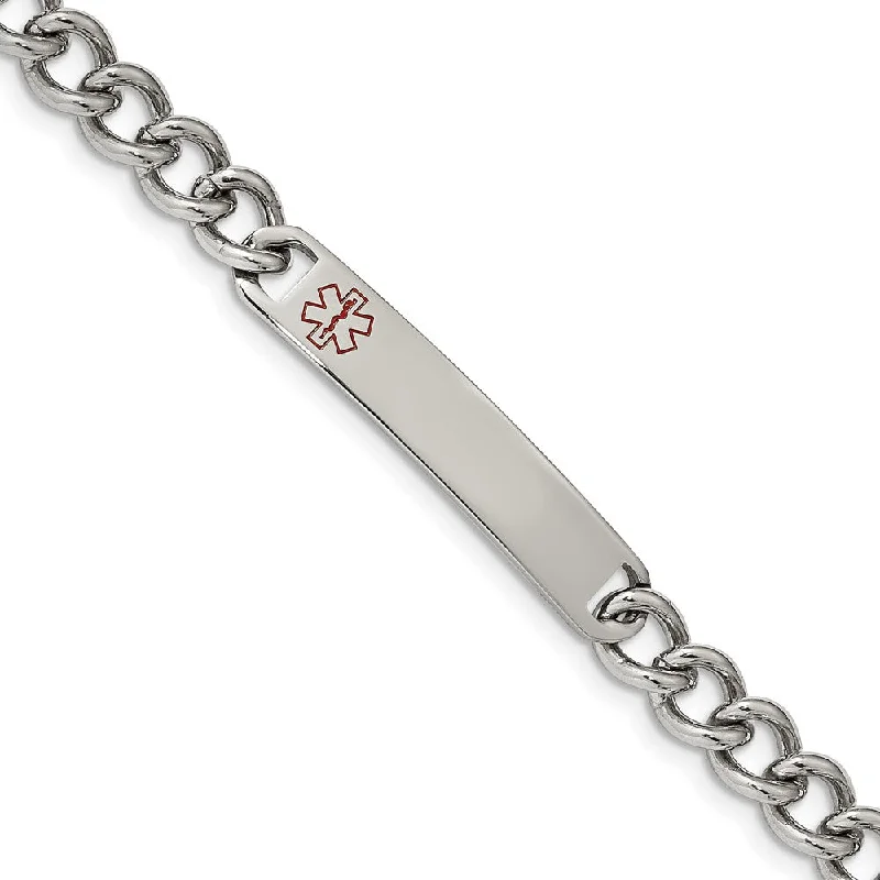 Eco-Friendly Sustainable Jewelry For Conscious Buyers 8mm Stainless Steel Red Enamel Medical I.D. Curb Bracelet, 8 Inch Eco-Friendly Sustainable Jewelry For Conscious Buyers 8mm Stainless Steel Red Enamel Medical I.D. Curb Bracelet, 8 Inch
