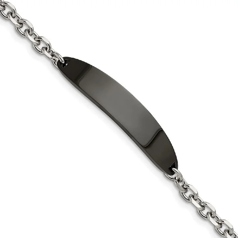 High-Quality Gemstone Jewelry For Special Occasions Ladies Stainless Steel Cable Link & Black Plated I.D. Bracelet, 8 Inch High-Quality Gemstone Jewelry For Special Occasions Ladies Stainless Steel Cable Link & Black Plated I.D. Bracelet, 8 Inch
