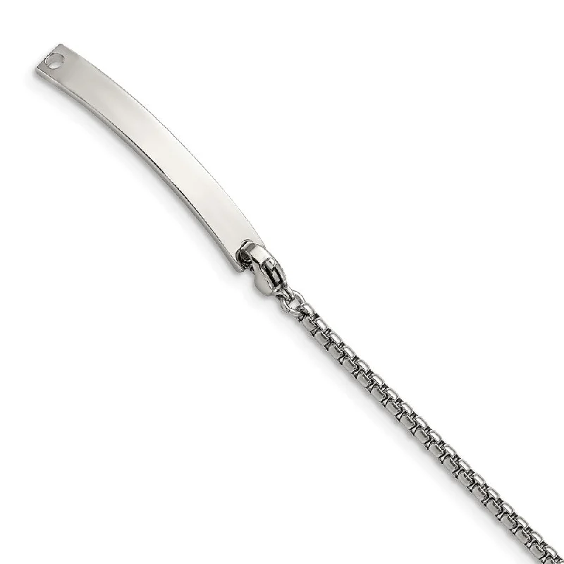 Bohemian-Inspired Jewelry For Free-Spirited Fashion Ladies Stainless Steel Removeable I.D. Round Box Link Bracelet, 8.5 In Bohemian-Inspired Jewelry For Free-Spirited Fashion Ladies Stainless Steel Removeable I.D. Round Box Link Bracelet, 8.5 In