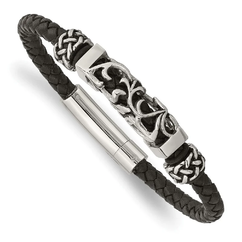 Discover Unique Jewelry With Special Limited-Time Offers Stainless Steel & Black Leather Antiqued Bead Charm Bracelet, 8.25 In Discover Unique Jewelry With Special Limited-Time Offers Stainless Steel & Black Leather Antiqued Bead Charm Bracelet, 8.25 In