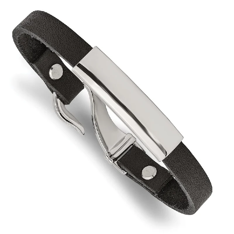 Glamorous Jewelry, Glamorous Deals – Shop Now Stainless Steel Black or Brown Leather Hook Clasp I.D. Bracelet, 8.5in Glamorous Jewelry, Glamorous Deals – Shop Now Stainless Steel Black or Brown Leather Hook Clasp I.D. Bracelet, 8.5in