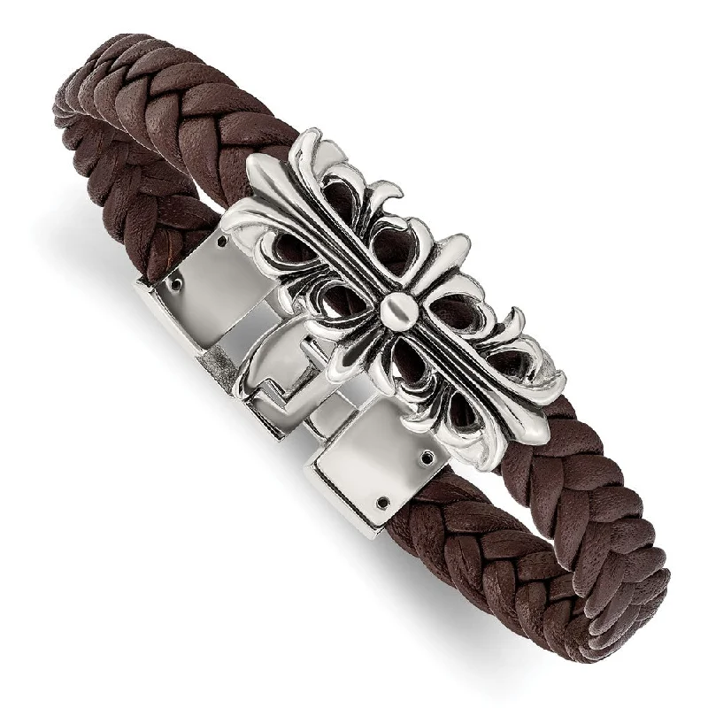 Buy More, Save More On Stunning Jewelry Pieces Stainless Steel & Brown Leather Fleur de Lis Cross Bracelet, 8.5 Inch Buy More, Save More On Stunning Jewelry Pieces Stainless Steel & Brown Leather Fleur de Lis Cross Bracelet, 8.5 Inch