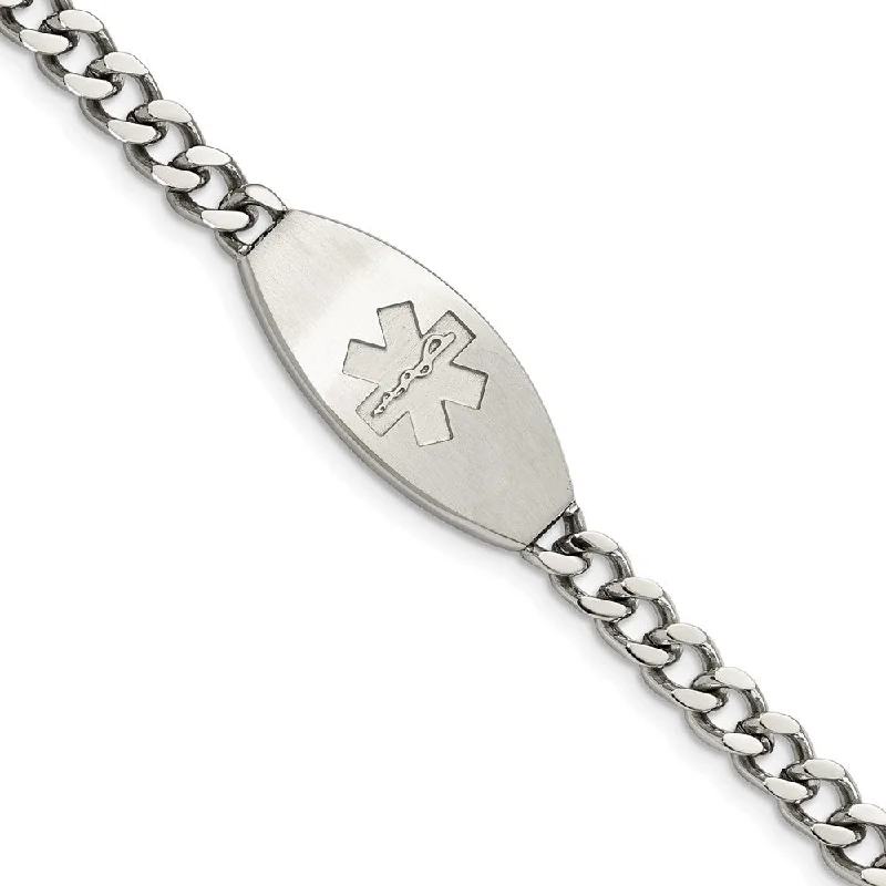 Romantic Heart-Shaped Jewelry For Special Gifts Stainless Steel Brushed Oval Medical I.D. Curb Bracelet, 8.5 Inch Romantic Heart-Shaped Jewelry For Special Gifts Stainless Steel Brushed Oval Medical I.D. Curb Bracelet, 8.5 Inch