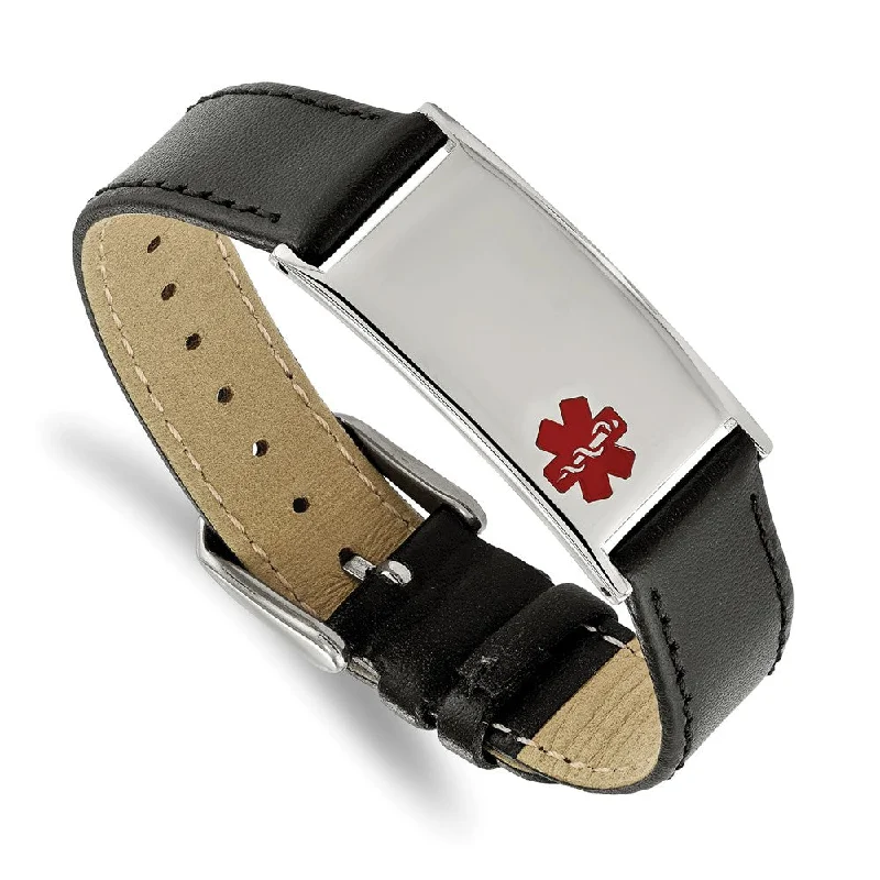 Shine Bright With Our Special Jewelry Promotions Stainless Steel Enamel Leather Medical I.D. Bracelet, 6.5 - 8.25 Inch Shine Bright With Our Special Jewelry Promotions Stainless Steel Enamel Leather Medical I.D. Bracelet, 6.5 - 8.25 Inch