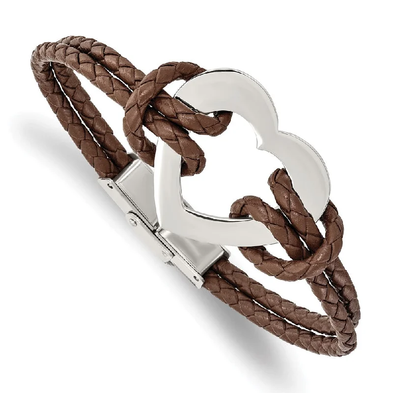 Clearance Sale On High-End Jewelry Collections Stainless Steel Heart and Brown Leather Bracelet, 7.5 Inch Clearance Sale On High-End Jewelry Collections Stainless Steel Heart and Brown Leather Bracelet, 7.5 Inch