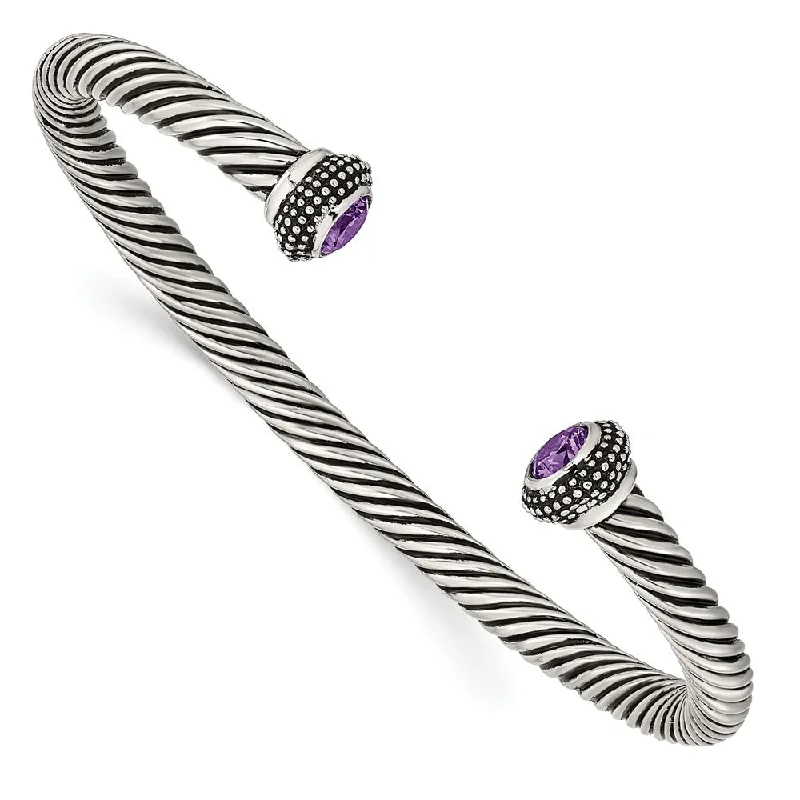 Sparkle More For Less – Jewelry Sale Happening Now Stainless Steel & Purple Cubic Zirconia Antiqued Twisted Cuff Bracelet Sparkle More For Less – Jewelry Sale Happening Now Stainless Steel & Purple Cubic Zirconia Antiqued Twisted Cuff Bracelet