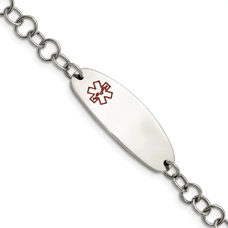 Huge Markdowns On Premium Jewelry Styles Stainless Steel Red Enamel Medical I.D. Bracelet, 7.25 Inch Huge Markdowns On Premium Jewelry Styles Stainless Steel Red Enamel Medical I.D. Bracelet, 7.25 Inch