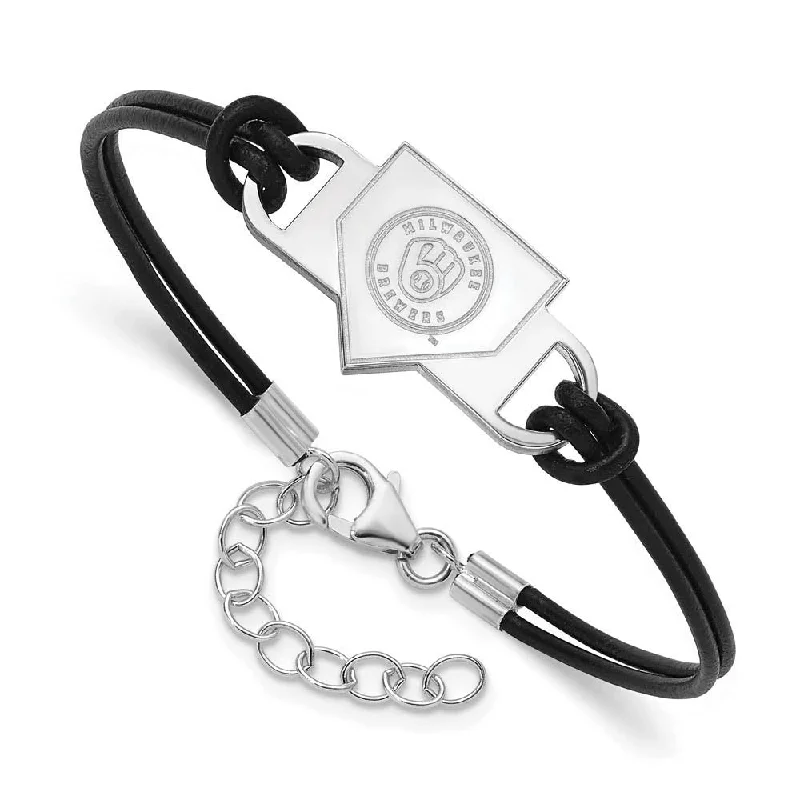 Affordable Luxury Jewelry For Every Occasion Sterling Silver MLB Milwaukee Brewers Homeplate Leather Bracelet, 7 In Affordable Luxury Jewelry For Every Occasion Sterling Silver MLB Milwaukee Brewers Homeplate Leather Bracelet, 7 In