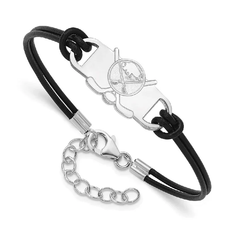 Sparkle On A Budget – Fine Jewelry For Less Sterling Silver Rhod. Plated NHL Buffalo Sabres Leather Bracelet, 7 In Sparkle On A Budget – Fine Jewelry For Less Sterling Silver Rhod. Plated NHL Buffalo Sabres Leather Bracelet, 7 In