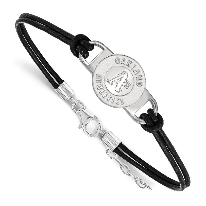 Don't Miss These Dazzling Jewelry Discounts Sterling Silver Rhodium MLB Oakland Athletics Leather Bracelet, 7 Inch Don't Miss These Dazzling Jewelry Discounts Sterling Silver Rhodium MLB Oakland Athletics Leather Bracelet, 7 Inch
