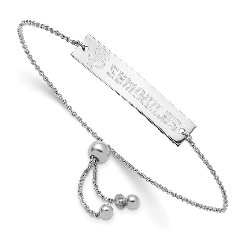 Limited-Stock Jewelry Sale – Once It's Gone, It's Gone Sterling Silver Rhodium Plated Florida State FS Bar Adj Bracelet, 9 In Limited-Stock Jewelry Sale – Once It's Gone, It's Gone Sterling Silver Rhodium Plated Florida State FS Bar Adj Bracelet, 9 In
