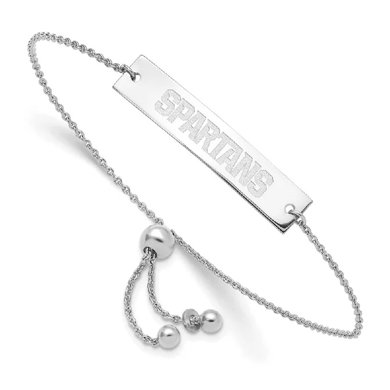 Elevate Your Jewelry Collection With Limited-Time Savings Sterling Silver Rhodium Plated MSU Spartans SM Bar Adj Bracelet, 9 In Elevate Your Jewelry Collection With Limited-Time Savings Sterling Silver Rhodium Plated MSU Spartans SM Bar Adj Bracelet, 9 In