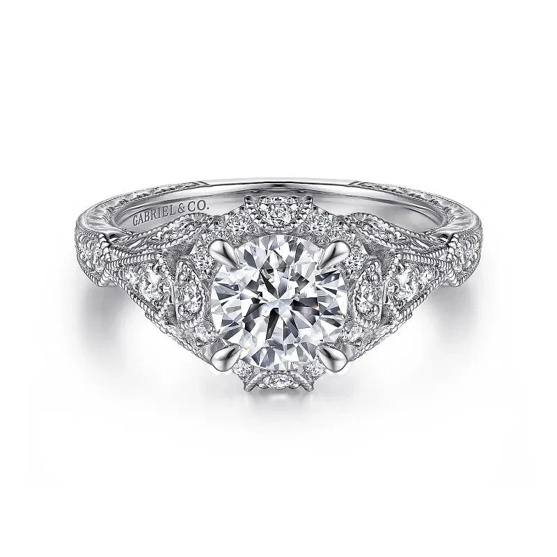 Timeless Elegance, Temporary Discounts – Act Fast Annadale - Unique 14K White Gold Vintage Inspired Diamond Halo Engagement Ring (Setting Only) Timeless Elegance, Temporary Discounts – Act Fast Annadale - Unique 14K White Gold Vintage Inspired Diamond Halo Engagement Ring (Setting Only)