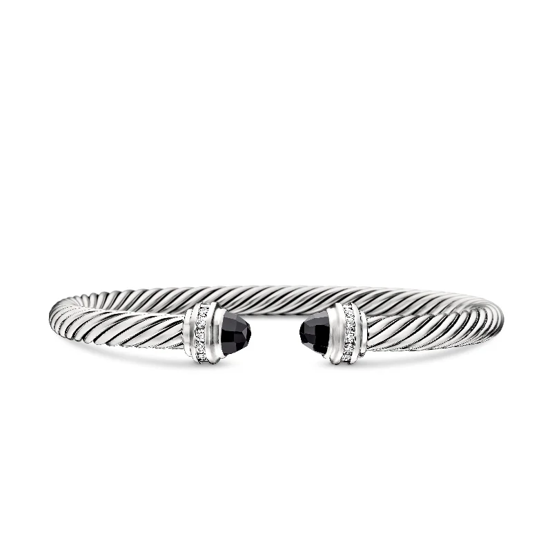 Fashion-Forward Jewelry At Exclusive Discounts Classic Cable Bracelet in Sterling Silver with Black Onyx and Diamonds\, 5mm Fashion-Forward Jewelry At Exclusive Discounts Classic Cable Bracelet in Sterling Silver with Black Onyx and Diamonds\, 5mm