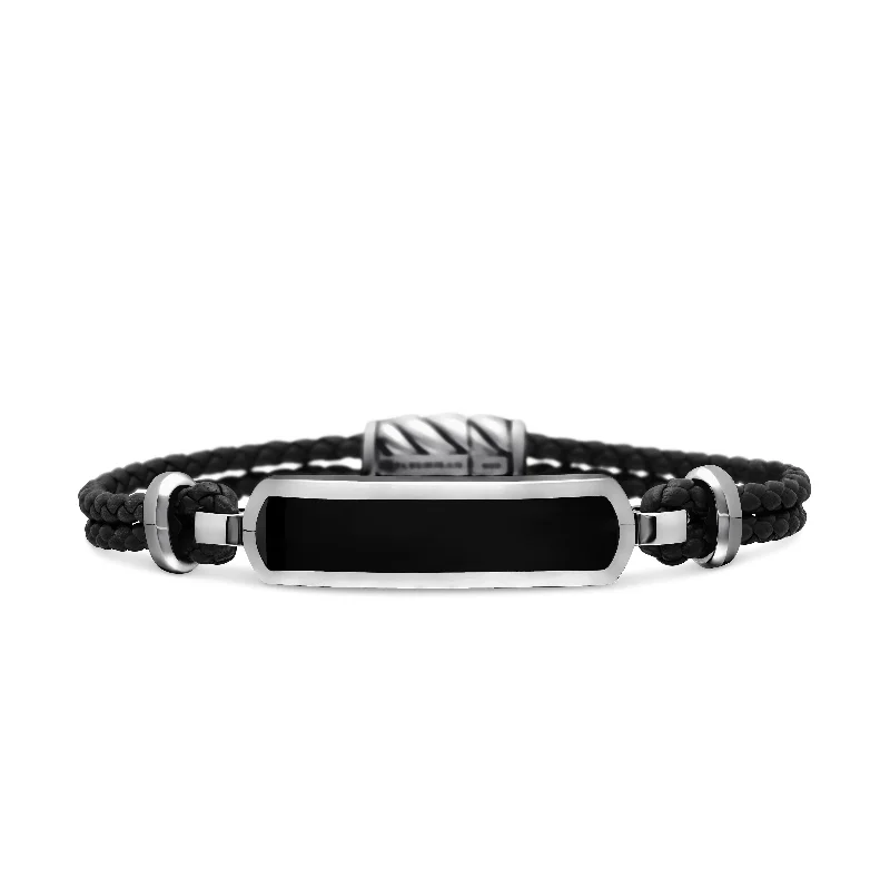 The Ultimate Jewelry Sale – Exclusive Styles At Great Prices Exotic Stone Bar Station Bracelet in Black Leather with Sterling Silver and Black Onyx\, 3mm The Ultimate Jewelry Sale – Exclusive Styles At Great Prices Exotic Stone Bar Station Bracelet in Black Leather with Sterling Silver and Black Onyx\, 3mm