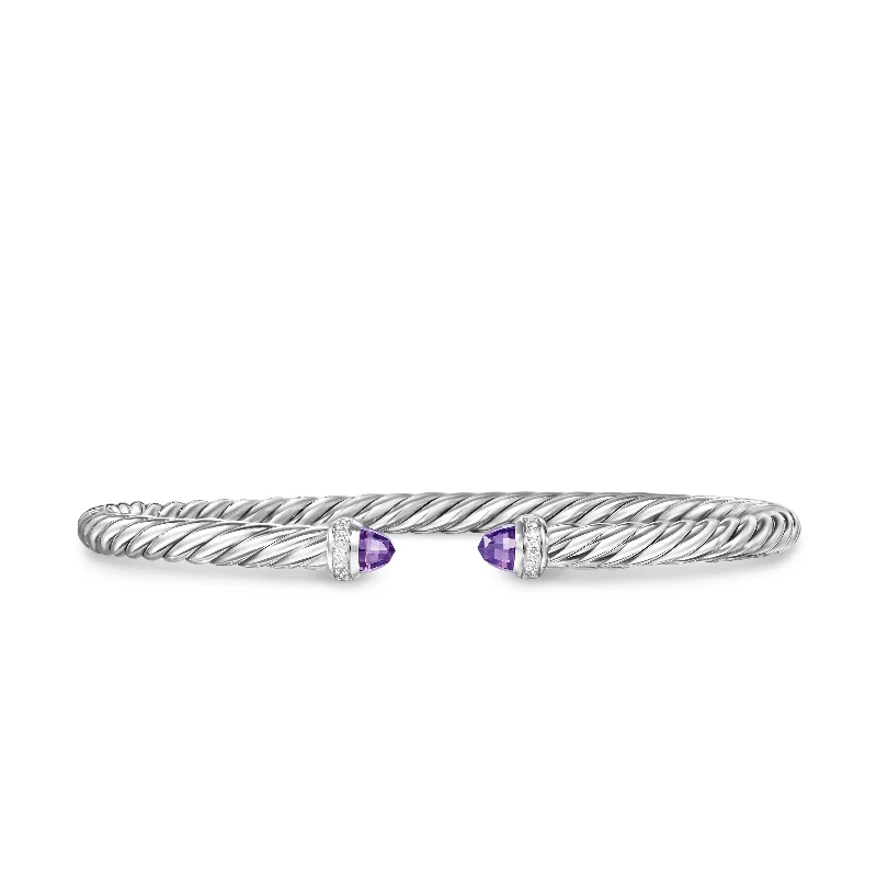 Accessorize For Less – Luxury Jewelry At Affordable Prices Cablespira Flex® Bracelet in Sterling Silver with Amethyst and Diamonds\, 4mm Accessorize For Less – Luxury Jewelry At Affordable Prices Cablespira Flex® Bracelet in Sterling Silver with Amethyst and Diamonds\, 4mm