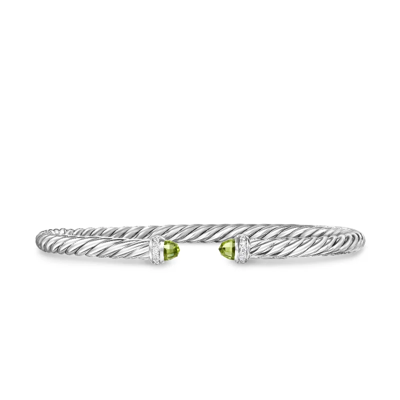 High-Quality Gemstone Jewelry For Special Occasions Cablespira Flex® Bracelet in Sterling Silver with Peridot and Diamonds\, 4mm High-Quality Gemstone Jewelry For Special Occasions Cablespira Flex® Bracelet in Sterling Silver with Peridot and Diamonds\, 4mm