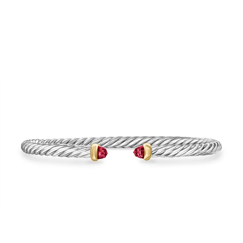 The Ultimate Jewelry Sale – Shop Premium Styles Cable Flex Bracelet in Sterling Silver with 14K Yellow Gold and Rhodolite Garnet\, 4mm The Ultimate Jewelry Sale – Shop Premium Styles Cable Flex Bracelet in Sterling Silver with 14K Yellow Gold and Rhodolite Garnet\, 4mm
