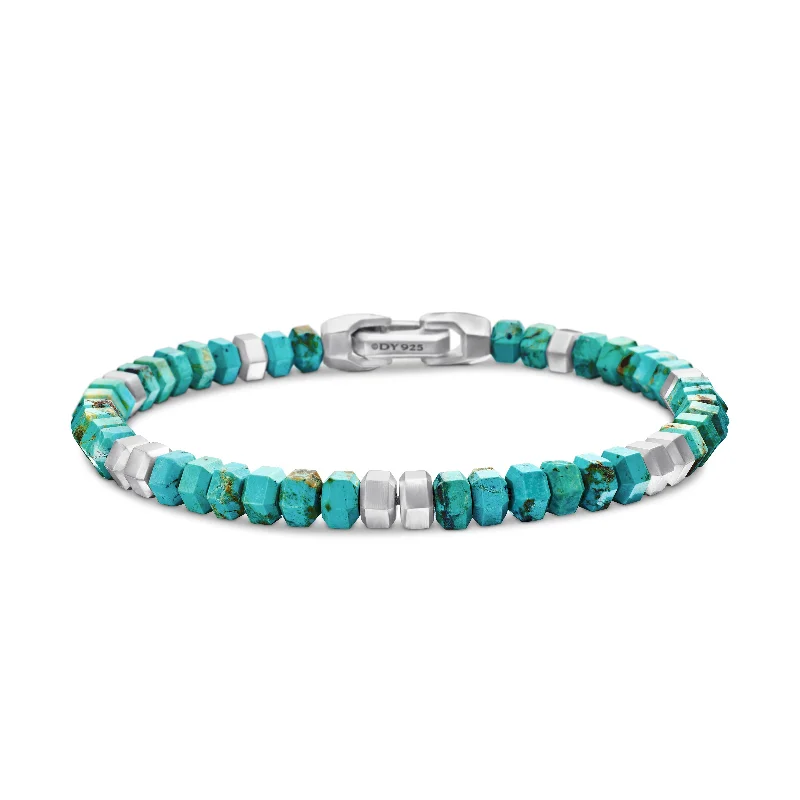 Shop Dazzling Jewelry At The Best Prices Hex Bead Bracelet in Sterling Silver with Turquoise\, 6mm Shop Dazzling Jewelry At The Best Prices Hex Bead Bracelet in Sterling Silver with Turquoise\, 6mm