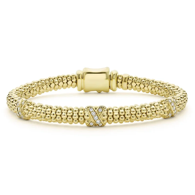 Dainty And Elegant Jewelry Now At Reduced Prices Lagos Embrace 18k Gold Three Station X Diamond Caviar Bracelet, 6mm Dainty And Elegant Jewelry Now At Reduced Prices Lagos Embrace 18k Gold Three Station X Diamond Caviar Bracelet, 6mm