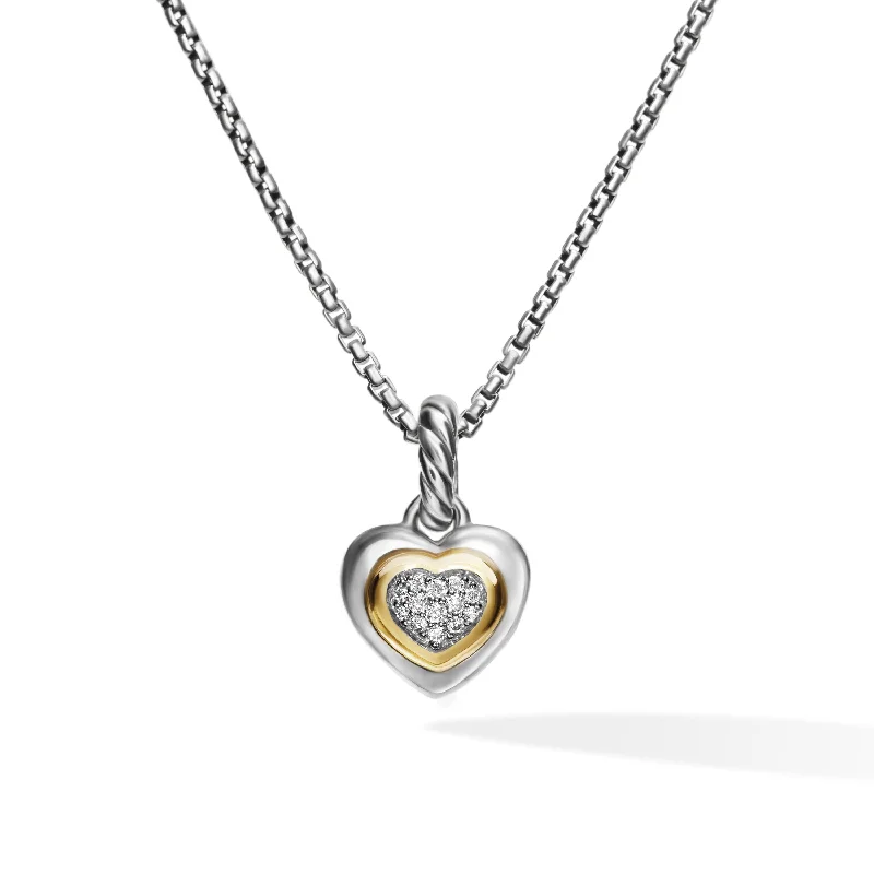 Jewelry Sale Bonanza – Grab Your Sparkle Now Petite Cable Heart Pendant Necklace in Sterling Silver with 14K Yellow Gold and Diamonds\, 17.1mm Jewelry Sale Bonanza – Grab Your Sparkle Now Petite Cable Heart Pendant Necklace in Sterling Silver with 14K Yellow Gold and Diamonds\, 17.1mm