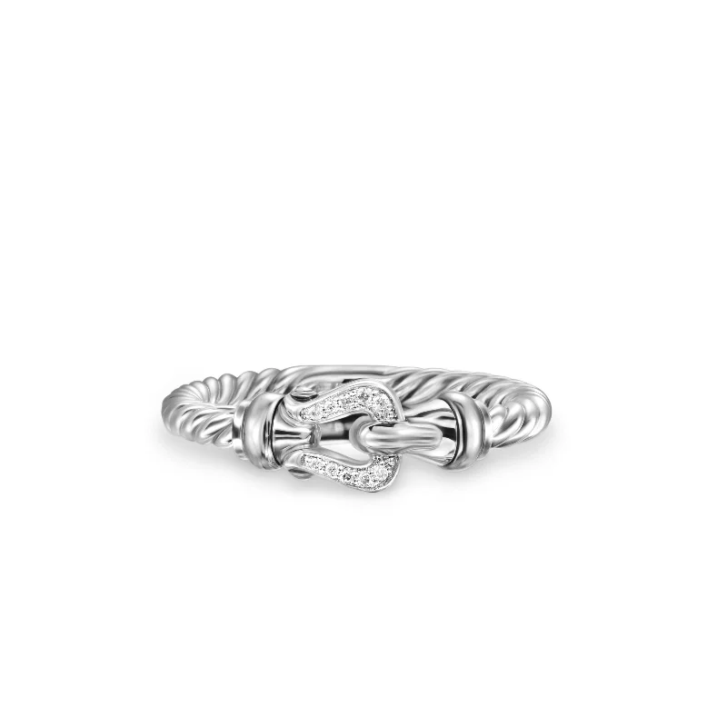 Huge Savings On Premium Jewelry Styles Petite Buckle Ring in Sterling Silver and Diamonds\, 2mm Huge Savings On Premium Jewelry Styles Petite Buckle Ring in Sterling Silver and Diamonds\, 2mm