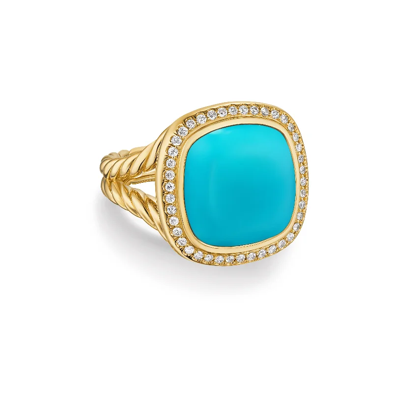 Romantic Heart-Shaped Jewelry For Special Gifts Albion® Ring in 18K Yellow Gold with Turquoise and Diamonds\, 15mm Romantic Heart-Shaped Jewelry For Special Gifts Albion® Ring in 18K Yellow Gold with Turquoise and Diamonds\, 15mm