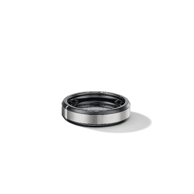 Personalized Engraved Jewelry For Meaningful Gifts Beveled Band Ring in Black Titanium with Grey Titanium\, 6mm Personalized Engraved Jewelry For Meaningful Gifts Beveled Band Ring in Black Titanium with Grey Titanium\, 6mm