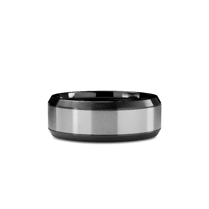 Adjustable Charm Bracelets For A Perfect Fit Beveled Band Ring in Black Titanium with Grey Titanium\, 8.5mm Adjustable Charm Bracelets For A Perfect Fit Beveled Band Ring in Black Titanium with Grey Titanium\, 8.5mm